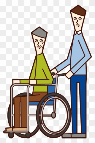 Illustration Of A Home Helper Pushing A Wheelchair - Woman Clipart