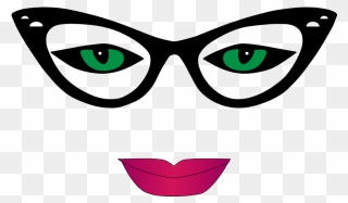 Cat Eyes With Lashes Clipart Black And White Faces - Eyes With Glasses Clipart - Png Download