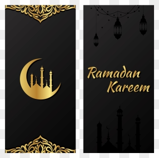 Ramadan Kareem Gold And Black Banner Set Vector - Greeting Card Clipart