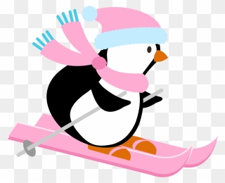 January Clipart Skiing - Skiing Penguin Clipart - Png Download