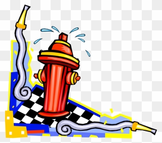 Vector Illustration Of Fire Hydrant Connects Firefighters - Illustration Clipart