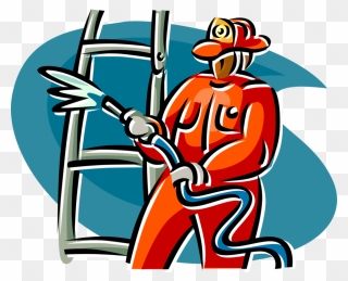 Vector Illustration Of Firefighter Fights Fire With Clipart