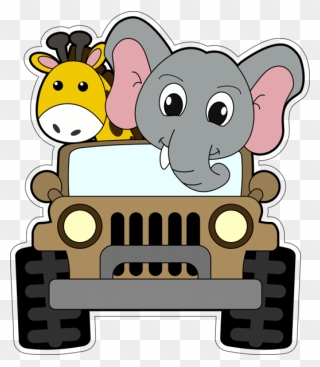 Cartoon Safari Jeep With Animals Clipart