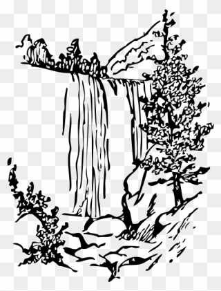 Waterfalls In Nature Vector Illustration - Nature Clip Art Black And White - Png Download