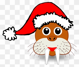 Funny Walrus Face With Santa Claus Hat Png Images - Christmas Animal Clipart Transparent Png