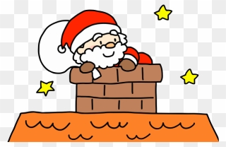 Santa In Chimney - Cartoon Clipart
