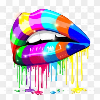 Clipart Rainbow Lipstick - Colorful Dripping Lips Png Transparent Png