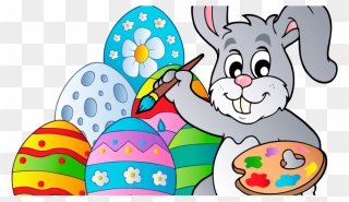 Transparent Clipart Of Breakfast - Cartoon Easter Bunny With Eggs - Png Download