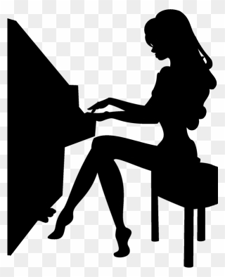 Piano Silhouette Clipart - Girl Playing Piano Silhouette - Png Download