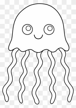 Cute Colorable Jellyfish - Cartoon Coloring Jellyfish Clipart