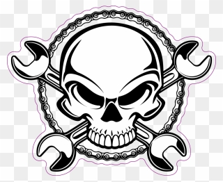 Human Skull With Crossing Wrenches And Sprocket Chain - Skull With Crossed Wrenches Game Clipart