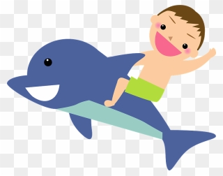 Dolphin Child Boy Clipart - イルカ に 乗る イラスト - Png Download
