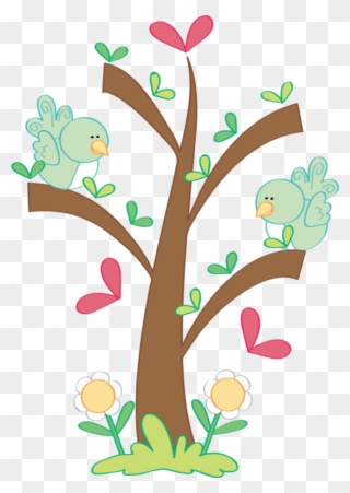 #cute #tree #spring - Bird Cartoon On Tree Png Clipart