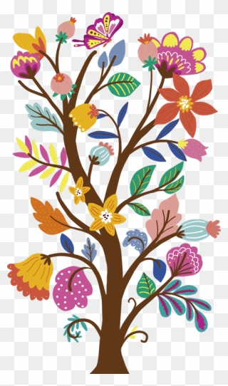 Spring Flower And Tree Floral Wall Decal Clipart