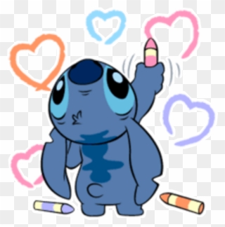 #stitch #alien #crayon #blue #cute #aww #art #heart - Stitch Drawing On Wall Clipart