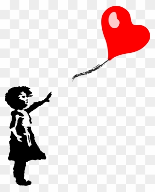 #children #heart #black #red #balloon #girl #flying - Little Girl With Heart Balloon Clipart