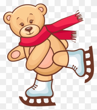 #009 - Teddy Bear Skating Round Ornament Clipart