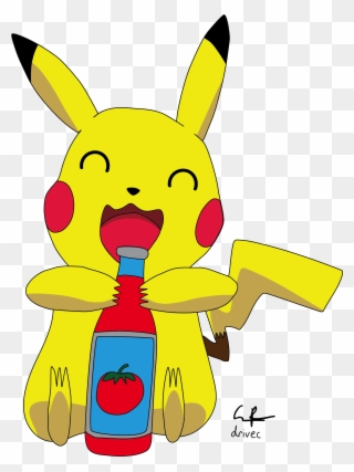 Pikachu And The Ketchup Bottle - Bottle Clipart