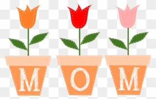 Mom Written On Flower Pots - Mother's Day Banner Png Clipart
