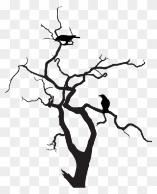 Spooky Tree Clip Art - Tree Silhouette With Crows - Png Download