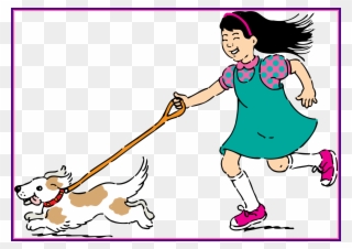 Girl Walking Dog Clipart - Walking My Dog Cartoon - Png Download