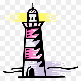 Vector Illustration Of Lighthouse Beacon Emits Light Clipart