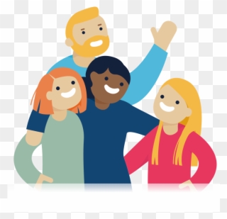 Illustration Of Four People Hugging And Smiling - People Talking Transparent Background Clipart