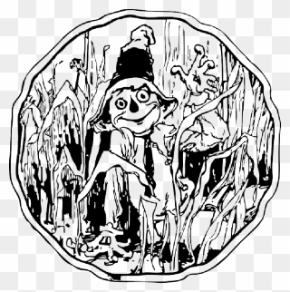 Plants, Cartoon, Field, Farm, Birds, Crow, Free, Corn - Scarecrow Of Oz Black And White Clipart