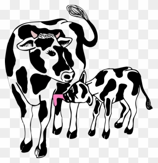 Transparent Mother Clipart Black And White - Cow With Calf Clipart - Png Download