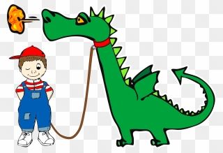 Leash 20clipart - Boy With Dragon Cartoon - Png Download