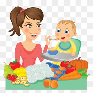 Nutrition Child Frames Illustrations - Mother Eating Baby Clipart - Png Download
