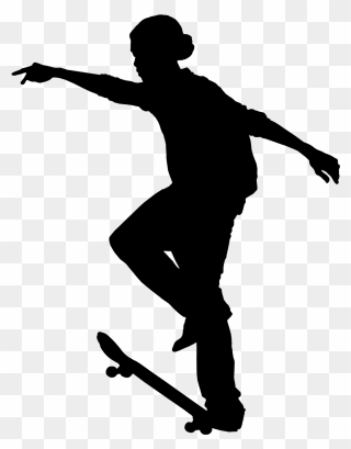 Skateboarding Black & White - Skateboarding Silhouette Transparent Background Clipart