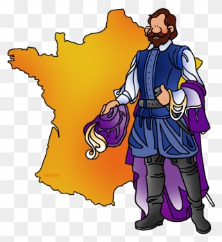 Champlain And Map Of France - Cartoon Clipart