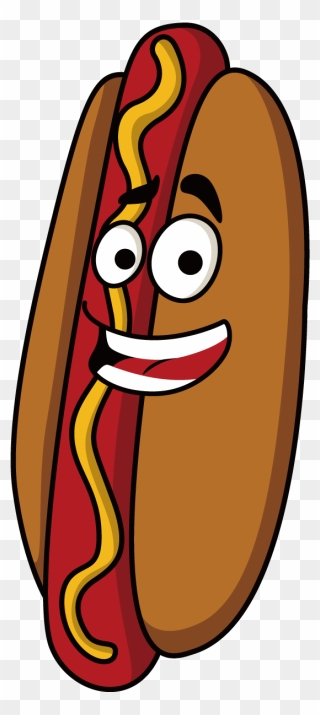 Hot Dog Sausage Fast Food Cartoon - Hot Dog With Face Cartoon Clipart