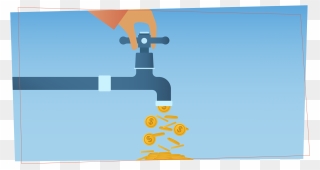 Someone Turning The Knob On A Faucet As Gold Coins - Graphic Design Clipart
