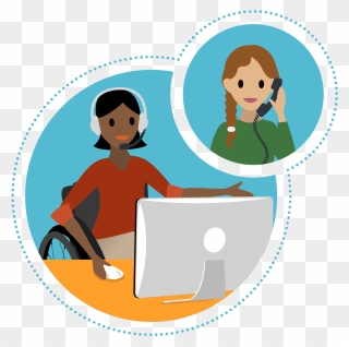 Woman In A Wheelchair Sitting In Front Of Computer - Wheelchair Clipart