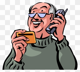 Vector Illustration Of Retired Elderly Senior Citizen - Old Man On The Phone Cartoon Clipart