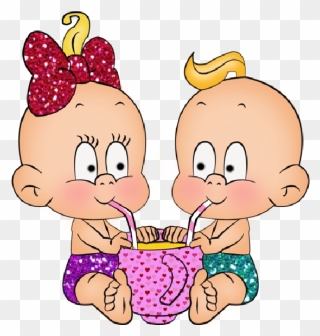 Transparent Twins Png - Cartoon Clip Art Baby Girl And Boy