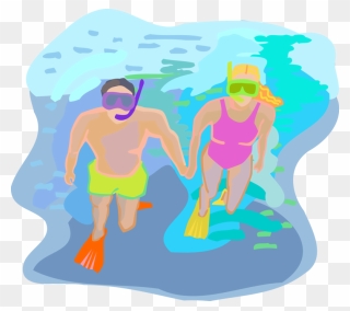 Vector Illustration Of Snorkeling Couple Snorkel With - Illustration Clipart