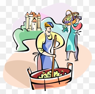 Vector Illustration Of Vineyard Workers Making Wine - Clip Art Food Processing - Png Download