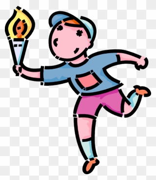 Boy Running With The Olympic Torch - Kids Sports Olympic Torch Clipart