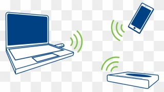 Diagram Showing Radio Waves Linking A Laptop With A - Sse Wireless Router Clipart
