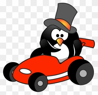 Penguin In Red Car Clipart - Go Kart Cartoon Drawing - Png Download
