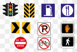 Vector Drawing Of Selection Of Traffic Road Signs In - Drawing Of Sign In The Road Clipart