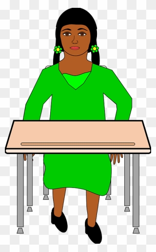 Girl Sitting At The Desk Clipart - Student In A Desk Clipart Transparent - Png Download