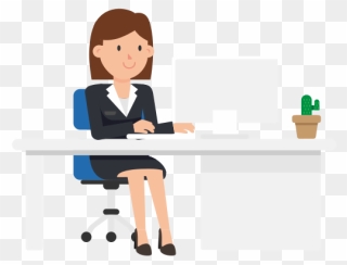 Corporate Woman Working At Her Desk - Working Woman Illustration Png Clipart