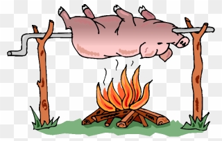 Pig On A Barbecue Pit - Spit Roast Pig Cartoon Clipart