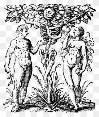 Tree Of The Knowledge With Adam And Eve - Adam And Eve Woodcut Clipart