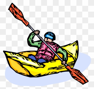 Vector Illustration Of Kayaker Kayaking Rapids In Kayak Clipart