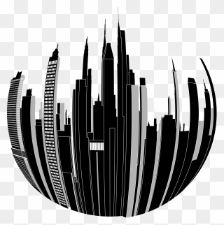 Distorted City Big Image - City Black And White Design Clipart